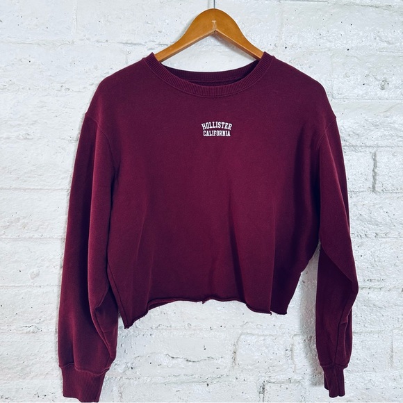 Hollister Cropped Sweatshirt Popover Women’s Size M Burgundy - Picture 2 of 7